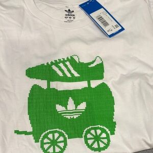 Adidas White Tee with Green Shoe Graphic